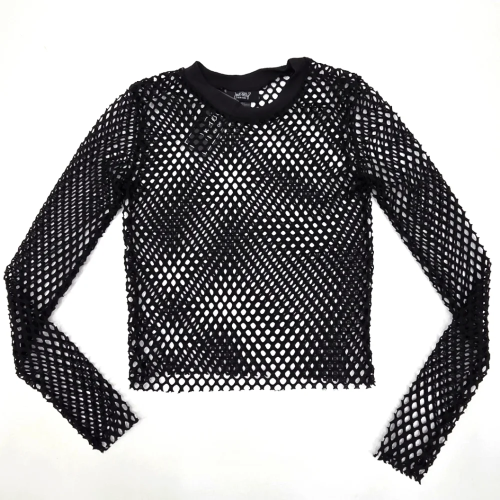 Just Polly Mesh Black Long Sleeve Top Size L